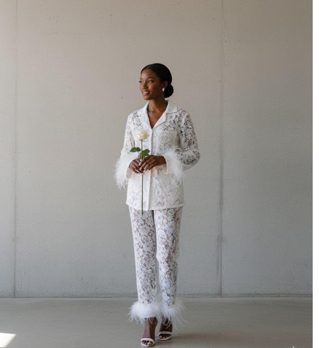 Bridal lace Pyjama, feathers pajamas Wedding robe Wedding dress, Wedding ruffle Tulle sleeve for wedding Bridesmaid, robe Pyjamas Robe
